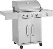 Grill gazowy ze stali nierdzewnej 5 palników Brazzo jasnoszary z płytą grillową, palnikiem bocznym i wózkiem na kółkach – 14,5 kW