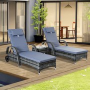 Outsunny Leżak Ogrodowy Technorattan Nowy Zestaw Leżaków Ogrodowych 3 Częściowy Komfortowy 200 cm Durable Dla Ogrodu | Aosom PL
