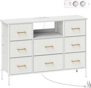 Komoda HOMCOM 8 szuflad z ładowaniem USB-C i złotymi uchwytami — kremowa