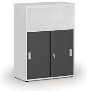 Szafa biurowa kombinowana z drzwiami przesuwnymi PRIMO WHITE, 800 x 420 x 1087 mm, biały/grafit