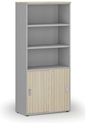 Szafa biurowa kombinowana PRIMO GRAY, drzwi przesuwne na 2 poziomach, 800 x 420 x 1781 mm, szary/dąb naturalny