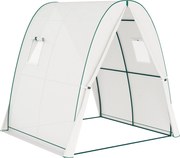 Outsunny Szklarnia z Łukiem z Workami na Piasek i Plastikową Osłoną, 2 Drzwi Rolowane, Okna z Siatki, Przenośna, 1,8 x 1,8 x 2 m, Biała