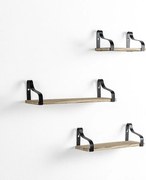 Zestaw trzech półek ściennych Bemol z czarnego metalu i drewna paulowniowego.