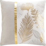 Beżowa poduszka, złote liście, 45 x 45 cm