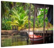 Obraz - Drewniana łódź na kanale, Tajlandia (70x50 cm)