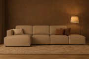 Narożnik modułowy Cursal C lewy z pufą – sofa narożna 341 x 166 x 70 cm,  beżowy Raven 30, nowoczesny design