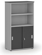 Szafa biurowa kombinowana PRIMO GRAY, drzwi przesuwne na 2 poziomach, 800 x 420 x 1434 mm, szary/grafit