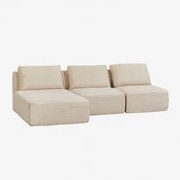 Sofa Modułowy Z Lewym Szezlongiem, 3-częściowy, Z Weluru, Pakowany Próżniowo Temple Sztruksu Beżowy Len - Sklum