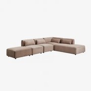 Narożna Sofa Modułowa 4-częściowa Z Prawym Szezlongiem I Pufą Fogler Sztruksu Camel - Sklum