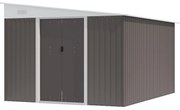 Outsunny Metalowa szopa ogrodowa z pochyłym dachem Przesuwne drzwi Zabezpieczenie narzędzi Szary 28x345x201cm | Aosom PL