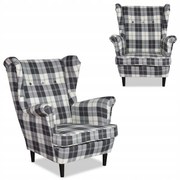 Fotel uszak Winston skandynawski Family Meble krata granatowo - biała