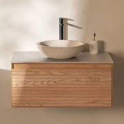 Zestaw Mebli Łazienkowych Z Drewna Jesionowego Tedrik Popielaty Brąz & Cement Okrągły Biały Ø40 Cm Zavion - Sklum