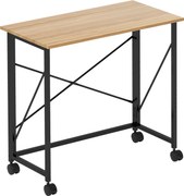HOMCOM Składane Biurko na Kółkach, Oszczędzające Miejsce, Stal, MDF, Dąb