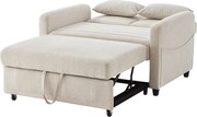 Sofa 2-osobowa beżowa - Sofa wypoczynkowa z funkcją rozkładania i dwiema poduszkami - regulowane oparcie - tkanina bawełniana i lniana