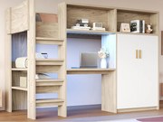 Łóżko na antresoli 90 x 200 cm - z biurkiem i szafą - z półkami - z oświetleniem LED - naturalny​ (materac nie jest wliczony w cenę)