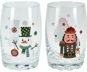 Zestaw 2 świątecznych szklanek Bałwanek i Dziadek do orzechów 250 ml