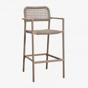 Zestaw 4 Wysokich Stołków Ogrodowych Nediam Z Podłokietnikami Z Aluminium I Plecionej Liny Moka Brown - Sklum