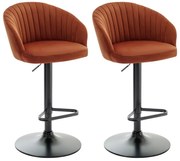 Zestaw 2 stołków barowych z weluru i czarnego metalu - Regulowana wysokość - Terakota - DORALIZ