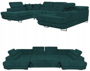 Narożnik kształt U rozkładany f. spania Savio Family meble c zieleń sztruks