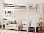 Łóżko mezzanine 90x200cm - z drabiną do przechowywania - z barierkami - białe (bez materaca)