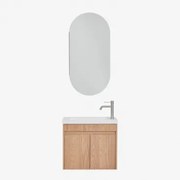 Zestaw Wiszących Mebli Łazienkowych Zintegrowany Z Umywalką Narek Popielaty Brąz & Owalny Ze Schowkiem 45x90 - Sklum