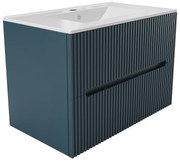 Szafka łazienkowa wisząca  ryflowana z umywalką - Niebieski - 80 cm - PAVANI