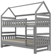 Łóżko piętrowe domek FELIKS 160x80 szare drewniane trzyosobowe KOCOT KIDS