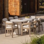 Zestaw Owalnego Stołu 220x95 Cm Z Cementu Noemi I 8 Krzeseł Ogrodowych Z Drewna Akacjowego Uleno Biała - Sklum