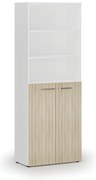 Szafa biurowa kombinowana PRIMA WHITE, drzwi na 3 poziomach, 800 x 420 x 2128 mm, biały/dąb naturalny