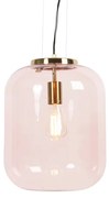 Lampa wisząca w stylu art deco mosiądz z różowym szkłem - Bliss ArtDeco Oswietlenie wewnetrzne