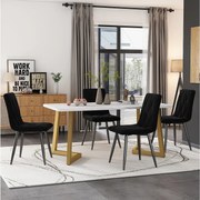 Zestaw stół jadalny + 4 krzesła - aksamit i złote metalowe nogi - czarny