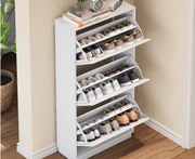 Nowoczesna szafa na buty - trzy drzwi - okrągłe lustro - duża przestrzeń do przechowywania - MDF - biały