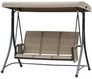 Outsunny 3-osobowa Huśtawka Ogrodowa z Daszkiem, Ławka Huśtawkowa z Półką, Aluminium, 196 x 128 x 172 cm, Brązowy