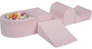 Piankowy Zestaw Do Zabawy Z Suchym Basenem 57x45x30cm/100 Piłek 7cm, Plac Zabaw Dla Dziecka, 5 Elementów, Welurowy, Jasnoróżowy, Piłki: Jasnozielone, Jasnoróżowe, Białe, Żółte - Meowbaby®