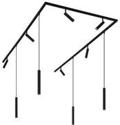 Nowoczesny system oświetleniowy szynowy z 6 reflektorami i 4 lampami wiszącymi, czarny, 1-fazowy - Slimline Uzzy Keno