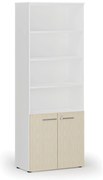 Szafa biurowa kombinowana PRIMO WHITE, drzwi na 2 poziomach, 800 x 420 x 2128 mm, biały/brzoza