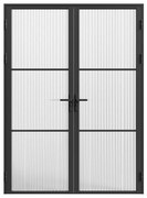 Drzwi kompletne 2-skrzydłowe dwustronne z aluminium i szkła teksturowanego - 2 x wys. 204 x szer. 73 cm - Czarny - MASERU