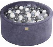 Okrągły Suchy Basen Z Piłeczkami 7cm Dla Dziecka, 90x40cm/300 Piłek, Welurowy, Szaroniebieski, Piłki: Srebrne, Białe, Transparentne - Meowbaby®