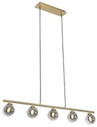 Nowoczesna lampa wisząca złota 100 cm 5-światłowa z dymionym szkłem - Athens Rustykalny / Vintage Oswietlenie wewnetrzne