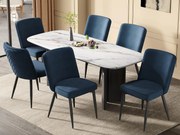 Zestaw 6 krzeseł - Z wygodnymi oparciami - Styl nowoczesny - Tkanina welurowa - Ciemnoniebieski