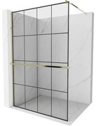 Mexen Kioto+ ścianka prysznicowa z półką Walk-in 130 x 200 cm, czarny wzór, złota - 800-130-121-50-77