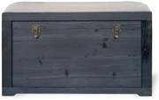 Ławka ze skrzynią  i lnianą poduszką - dł. 80 x szer. 40 x wys. 53 cm - Czarny i beżowy - TURZA