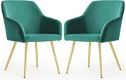 Zestaw 2 zielonych krzeseł na złotej podstawie E2-K26
