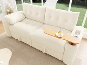 Kanapa 3-osobowa - z miejscem do przechowywania - z podparciem dla głowy i wbudowanym stolikiem pomocniczym - beżowy