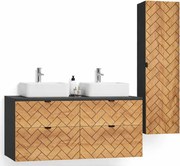 Zestaw mebli łazienkowych 3 częściowy czarny + dąb craft złoty Z8-R22