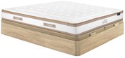 Zestaw 180 x 200 cm: stelaż ze skrzynią w jasnym naturalnym kolorze + materac hybrydowy ze sprężynami kieszeniowymi 7 stref i pianką z pamięcią kształtu, grubość 28 cm – MEYANI od YSMÉE