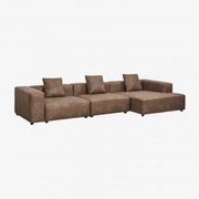 Modułowa Sofa Z Szezlongiem Prawym, 3-częściowa (↔︎375 Cm) Z Wysokim Podłokietnikiem Bruna Zamsz W Kolorze Brązowej Kawy - Sklum