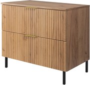 Szafka pod umywalkę, Dąb Craft, 80 x 77 x 46 cm, uchwyt złoty, nogi czarne + Blat