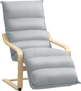 HOMCOM Fotel z laminowanej brzozy, tapicerowany fotel z regulowaną podnóżką, nowoczesny fotel z podłokietnikami, Jasnoszary