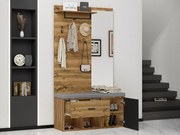 Wieszak na ubrania + ławka na buty + lustro - Naturalny